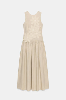 VESTIDO MIDI COMBINADO CON LINO / Beige claro - Zara фото 8