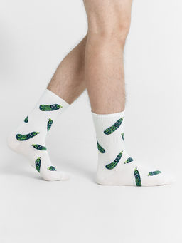 Цена за 5 пар! Носки мужские белые с рисунком в виде надписи огурца белый 107K-2738