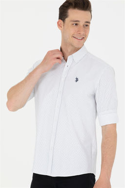 Мужская белая рубашка в темно-синюю полоску Неожиданная скидка в корзине