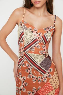Cok Renkli A Kesim Cicek Desenli Ask?l? Midi Dokuma Elbise TWOSS21EL1341 - Trendyolmilla фото 4