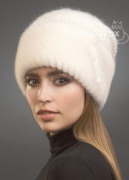 Шапка Лия норка трикотаж жемчуг