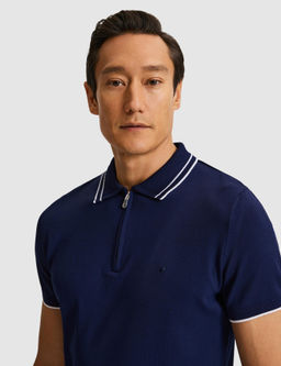 Lacivert Slim Fit Fermuarl_ Polo Yaka Triko T-shirt