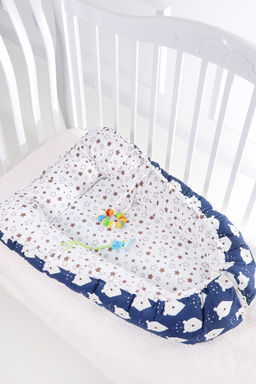 Кокон-гнездышко со съемным чехлом арт. КОГЗ-01/белый-мишка-синий