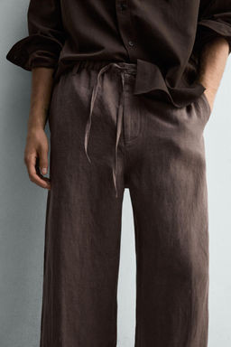 PANTAL?N RELAXED FIT 100% LINO / Marr?n / Topo