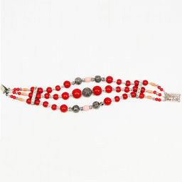 Браслет из коралла со стразами и фианитами тройной 18.5 см - Сувенир-камни фото 2