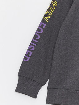 Bask?l? Uzun Kollu Erkek ?ocuk Hoodie - Waikiki фото 3