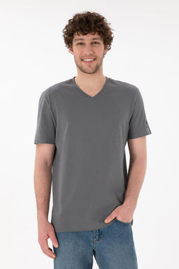 Erkek Regular Fit V Yaka Antrasit Basic Ti__rt Sepette S_rpriz _ndirim