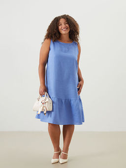 Bisiklet Yaka %100 Keten Elbise