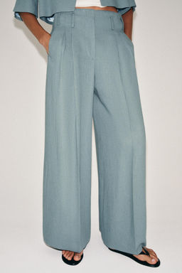 PANTAL?N PINZAS CON LINO ZW COLLECTION / Azul / Gris - Zara фото 4