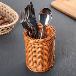 Подставка для столовых приборов Доляна, d=9.5, h=13, пластик, коричневая