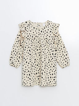 Bisiklet Yaka Uzun Kollu Bask?l? K?z ?ocuk Elbise