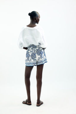 PRINTED SATIN PAPERBAG BERMUDA SHORTS - Zara фото 6