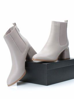 01-PCM359-2 GRAY/BEIGE Ботинки Челси демисезонные женские (натуральная кожа, байка)