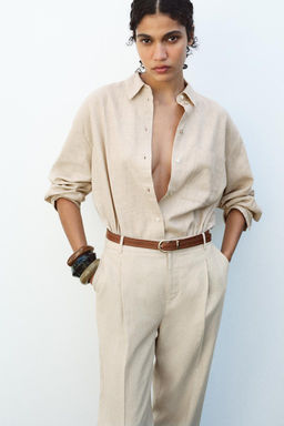 LINEN BELTED STRAIGHT-LEG TROUSERS - Zara фото 5
