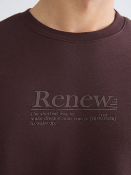 Bisiklet Yaka Bask?l? Erkek Kal?n Sweatshirt