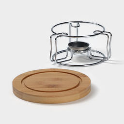 Подставка-подогрев под чайник BellaTenero Эко, на бамбуковой подставке, d=14 см, металл, серебристая  фото 3