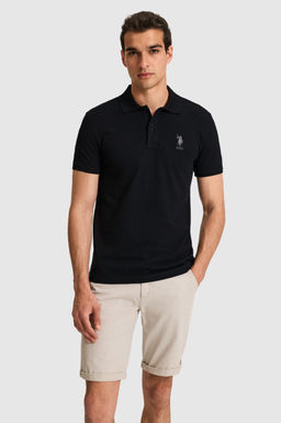 Erkek Slim Fit Polo Yaka Siyah Basic Ti__rt