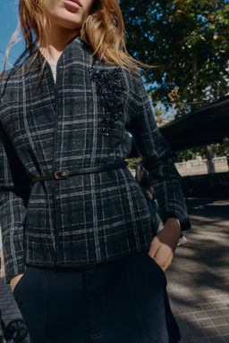 CHECK KNIT CARDIGAN WITH BELT - Zara фото 8