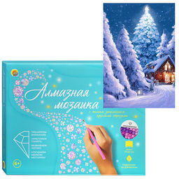 Алмазная мозаика 17х22 "Зимняя ночь" c подр., с полн. заполн. (21цв) (класс.)