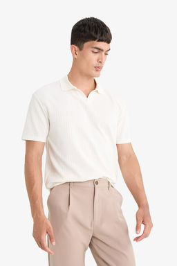 Regular Fit Polo Yaka Waffle Dokulu Kuma_ K_sa Kollu Ti__rt - Defacto фото 4