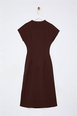 TRENDYOLMILLA Kahverengi A Kesim Degaje Yaka Midi Krep Dokuma Elbise TWOAW25EL00393  фото 11