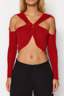 K?rm?z? Simli Cut Out/Pencere Detayl? Triko Kazak TWOAW24KZ01084 - Trendyolmilla фото 5