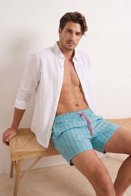 Turkuaz Pembe _izgili Normal Boy Regular Fit Erkek Deniz _ortu TMNSS26DS00004