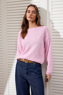 Pembe Dokulu Kay?k Yaka Triko Kazak TWOSS26KZ00007 - Trendyolmilla фото 9