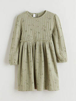 Bisiklet Yaka Uzun Kollu ?i?ek Desenli K?z ?ocuk Elbise