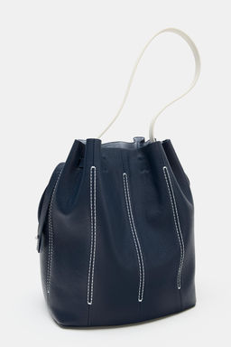 BOLSO DE HOMBRO PIEL COMBINADO / Azul Marino - Zara фото 6