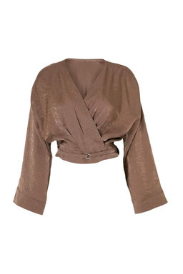 Kahverengi Studio Oversize Modal Icerikli Parlak Dokulu Dokumlu Baglamal? Ceket TWOSS26CE00047