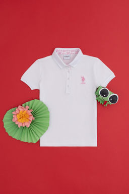 Футболка для девочек U.S. Polo Assn базовая белая из хлопка с эластаном  фото 5
