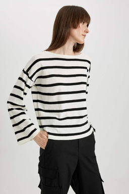 Полосатый свитер с круглым вырезом Relax Fit - Defacto фото 3