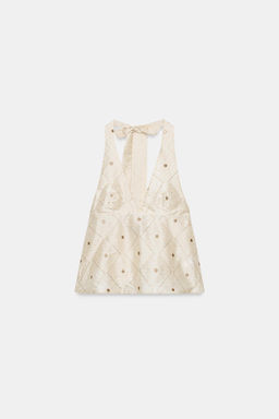TOP TAFET?N BORDADOS ESPEJOS / Crema - Zara фото 4