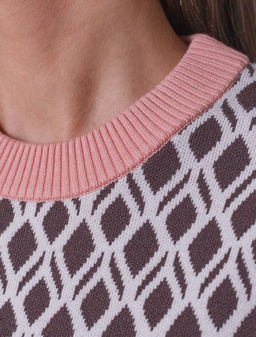 Джемпер с коротким рукавом жаккардовой вязки с принтом ромб