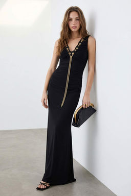 Siyah A-Kesim/_an Form Maxi _rme Abiye & Mezuniyet Elbisesi TPRSS26AE00040