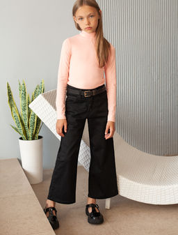 Брюки-кюлоты Vilatte из хлопкового твила для девочки черные  фото 6