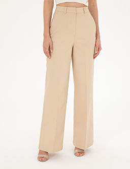 Bej Y_ksek Bel Straight Fit Pantolon