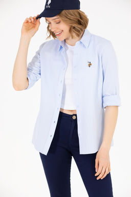 Женская голубая базовая рубашка с длинным рукавом - U.s. polo assn фото 15