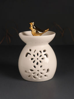 Аромалампа для эфирных масел Птичка в короне, керамика, белый перламутр, 9?9?13 см