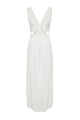 TRENDYOLMILLA Siyah Dokuma Puskullu Cut Out/Pencere Maxi Plaj Elbisesi TBESS21EL3624 фото 11