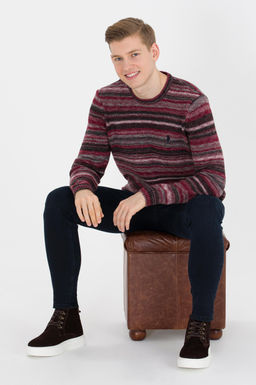 U. S. Polo Assn Мужской трикотажный свитер вишневого цвета с круглым вырезом - U.s. polo assn фото 4