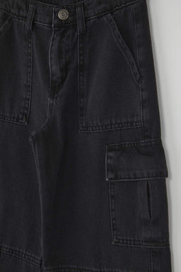 Siyah 100% Pamuk Kargo Cep Flare Ayarlanabilir Lastikli K?z Cocuk Denim Jeans TKDAW26JE00004 - Trendyolmilla фото 3