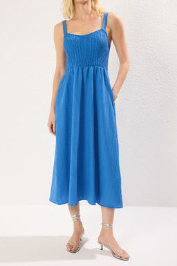 TRENDYOLMILLA Siyah Etegi Belden Ac?lan Gipeli Midi Dokuma Elbise TWOSS25EL00282  фото 8