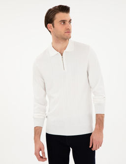 Ekru Regular Fit Fermuarl_ Polo Yaka Triko Kazak - Pierre cardin фото 3