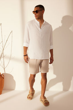 Tas %100 Keten Regular Fit Beli Lastikli Sort TMNSS24SR00050