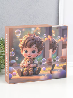 Фотоальбом на 80 фото 10х15 см "Мальчик в полосатой рубашке с мишкой" в коробке 5х19х22,8 см 10962