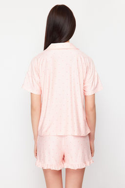 Trendyolmilla Somon Puantiyeli F?rf?r Detayl? Sortlu Orme Pijama Tak?m? THMSS24PT00284  фото 13