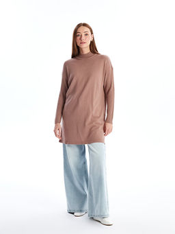 Yar?m Bal?k?? Yaka D?z Uzun Kollu Kad?n Triko Tunik