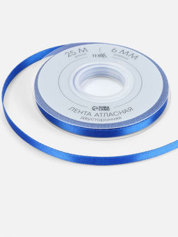 Цена за 2 шт. Лента атласная TEIRA, двухсторонняя, 6 мм, 25±1 м, синяя №0329